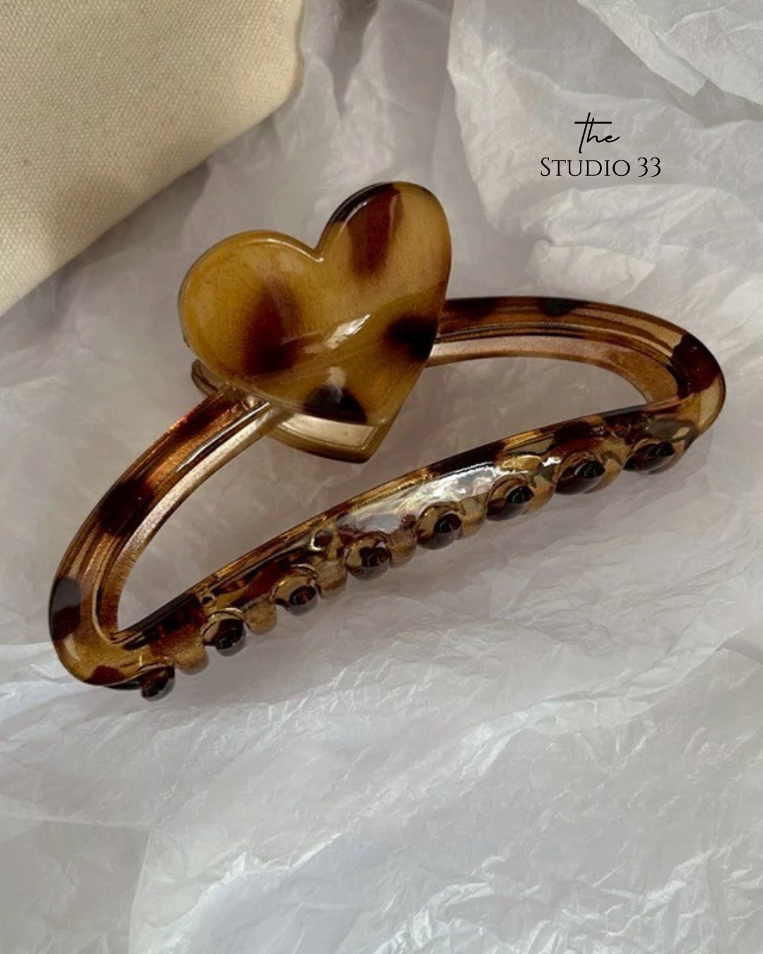 豹紋風愛心設計大號髮抓夾 (特價)