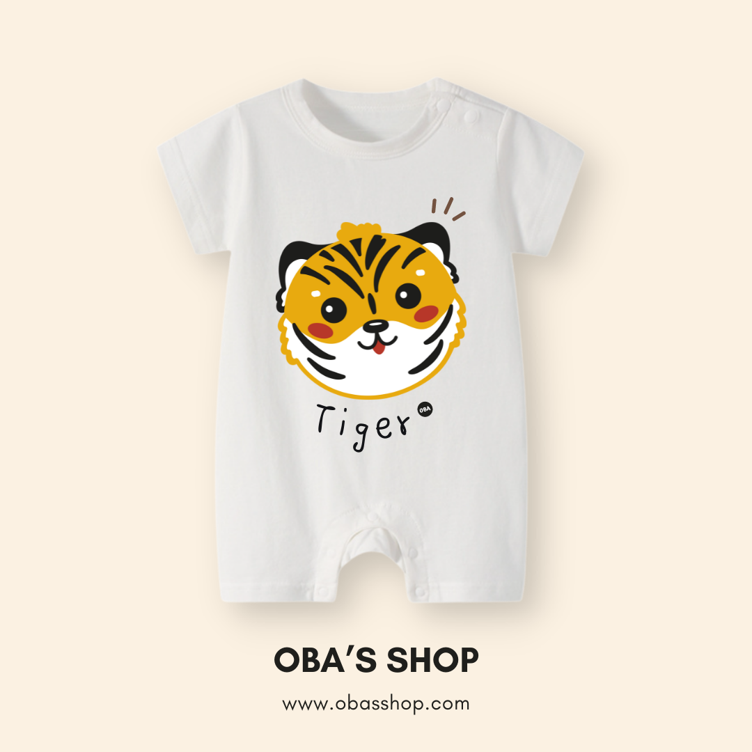 【獨家】白色黃老虎-夏季短袖連身衣(59-90)