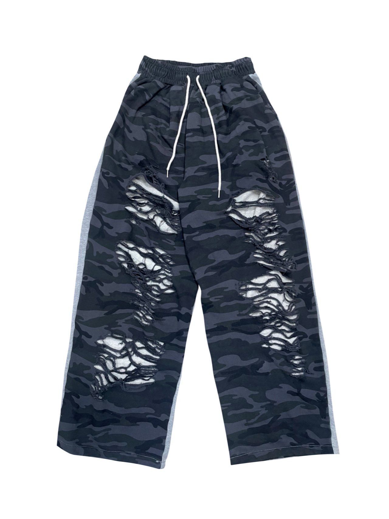 拼迷彩破洞運動褲 TAC-0281P