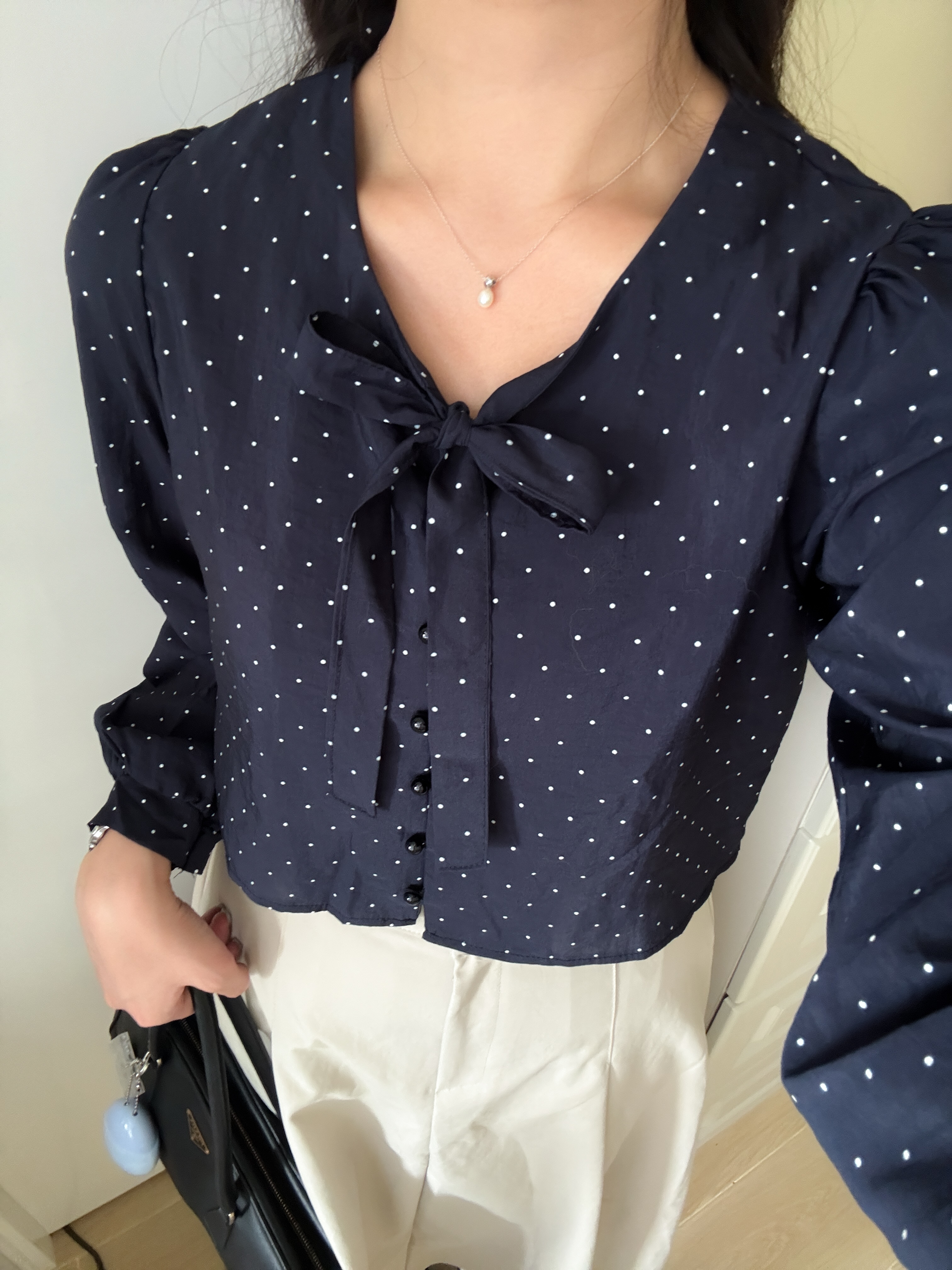 復古波點短blouse