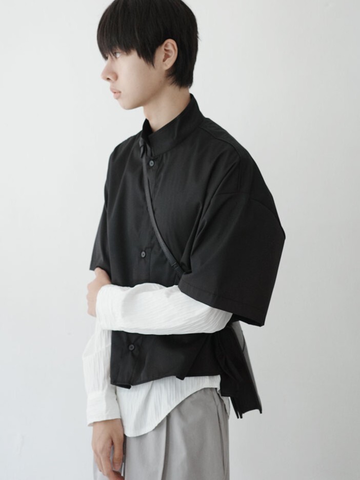 立領短款分層短袖襯衫