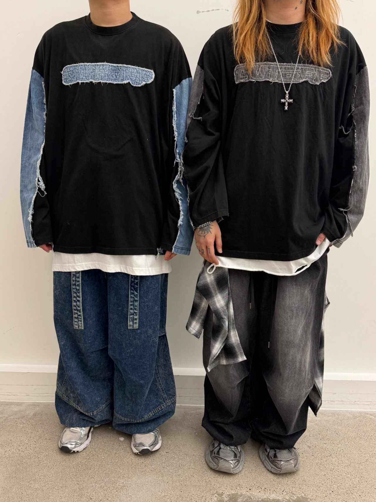 拼牛仔英文字長袖衫 GLAMOUR-101T