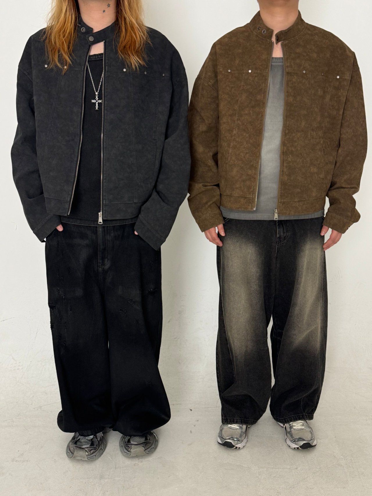 淨色企領拉鍊合成皮褸 GLAMOUR-102JK