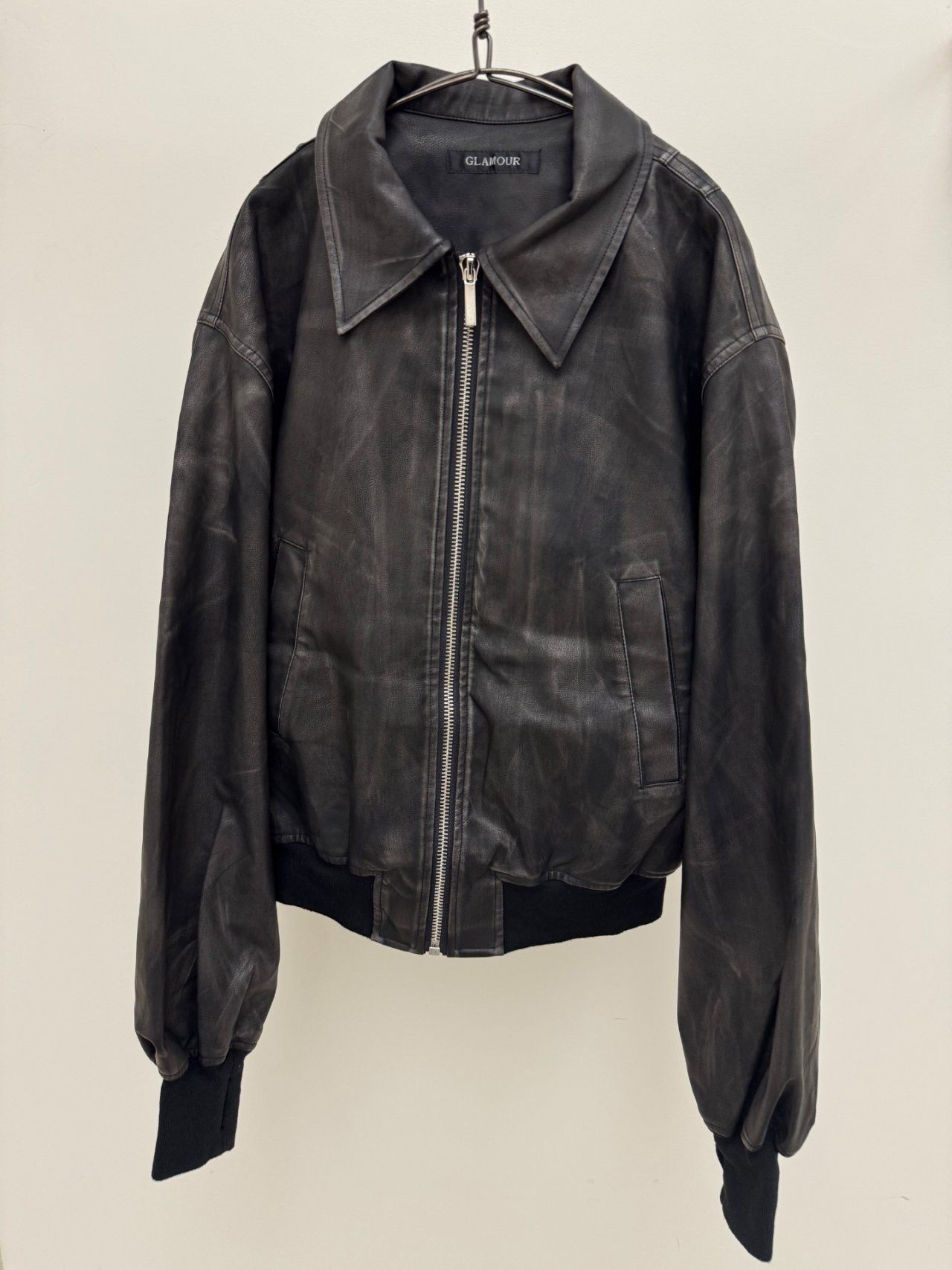 淨色反領拉鍊合成皮褸 GLAMOUR-103JK