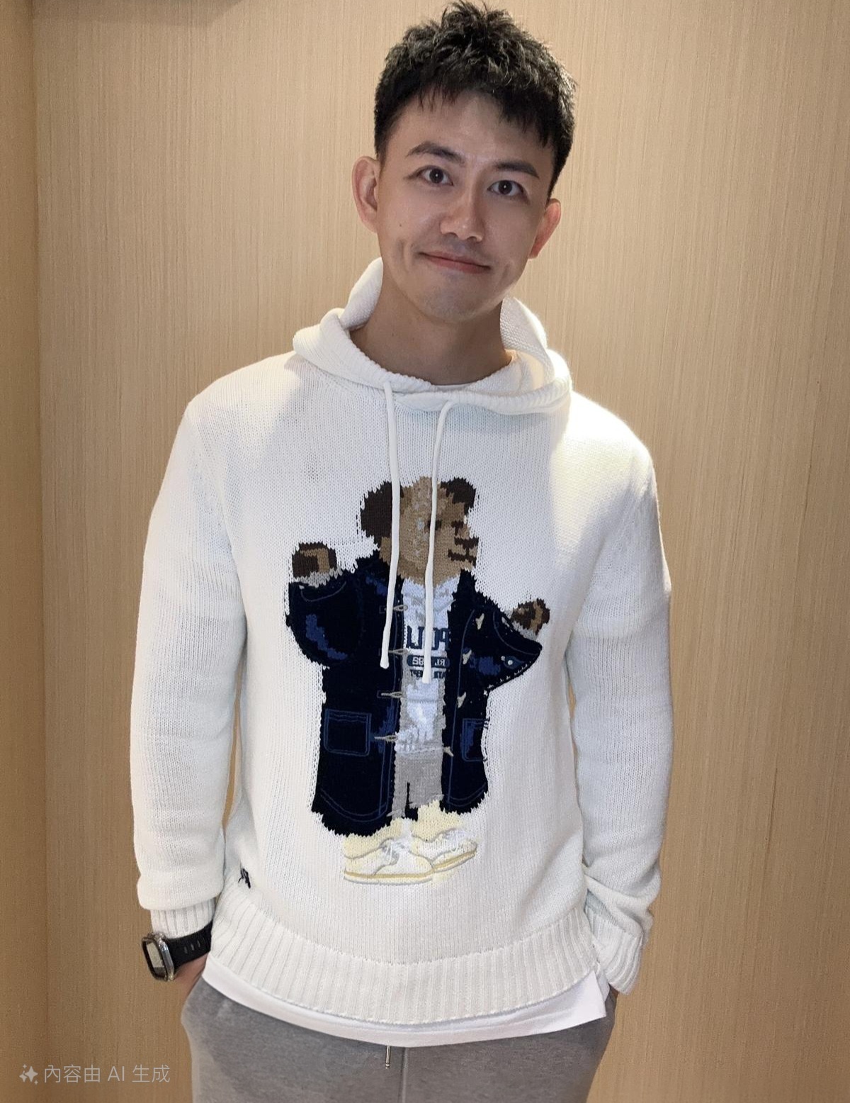 Ralph Lauren 米白色 長褸熊有帽 針織 男女款