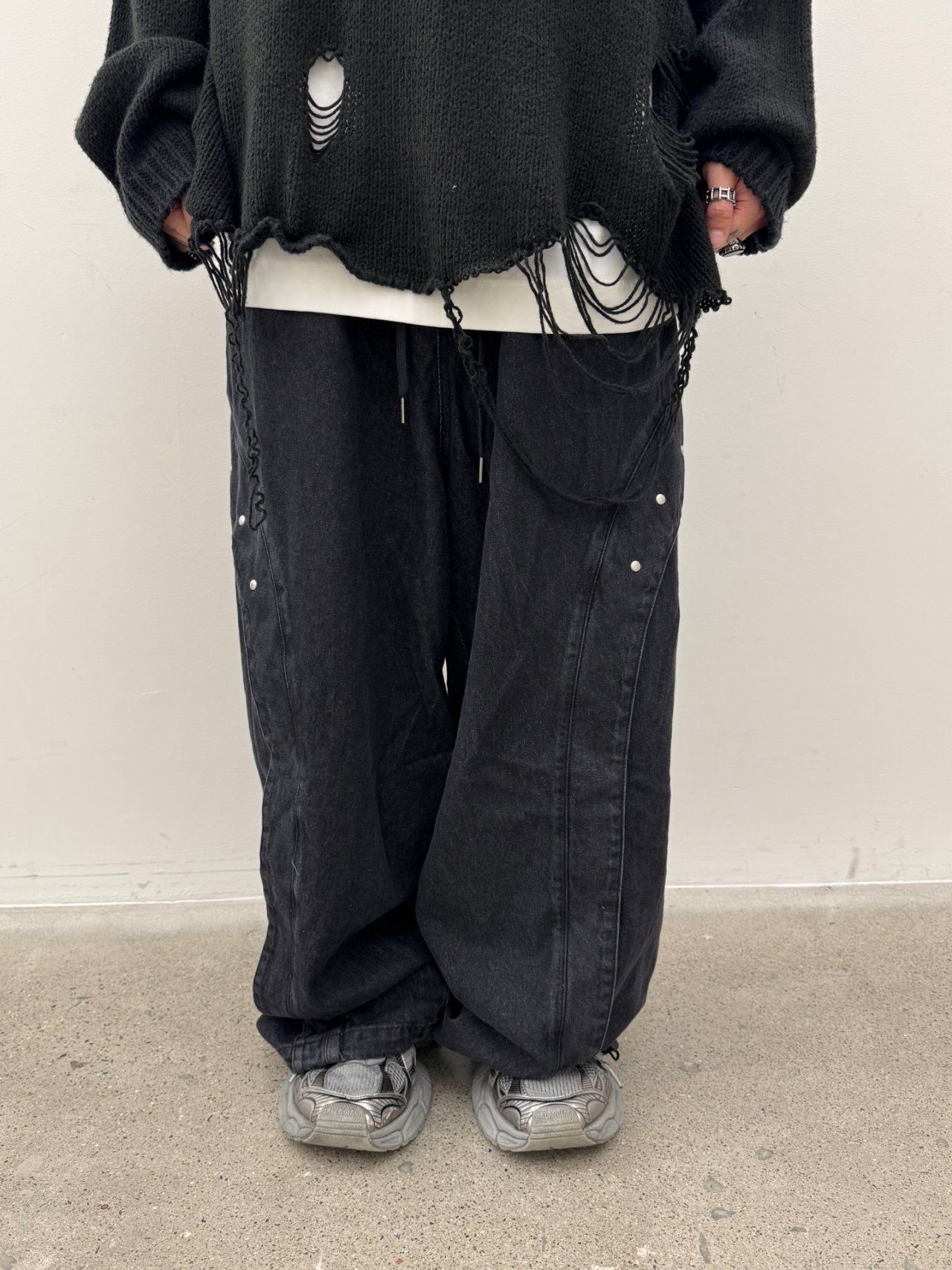 洗水淨色可束腳鬆身牛仔褲 GLAMOUR-110P