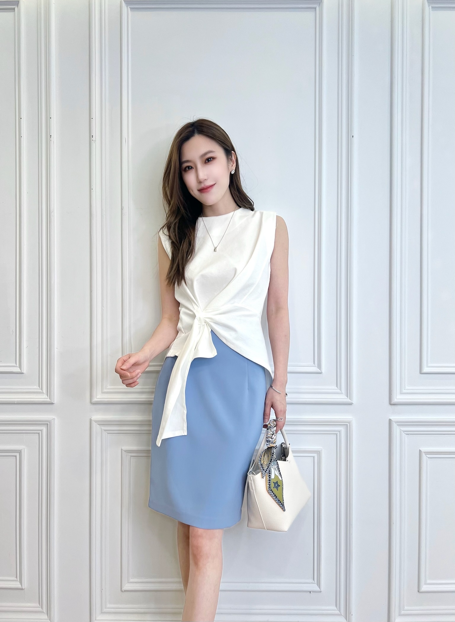 (好身形必備!)夏季10色修身窄裙-淺藍