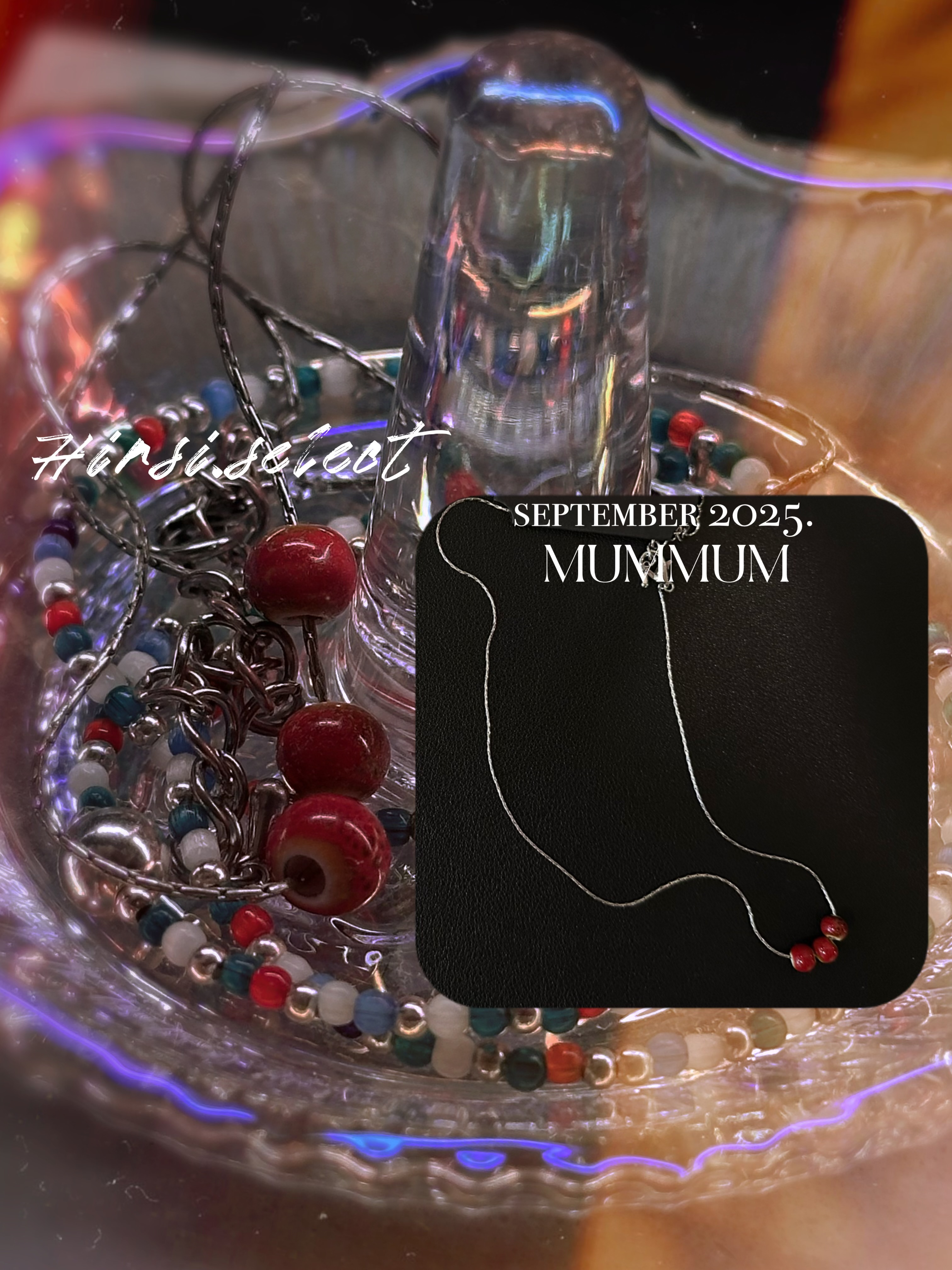 Sl1205/韓國製紅粒木紋三粒小珠頸鏈