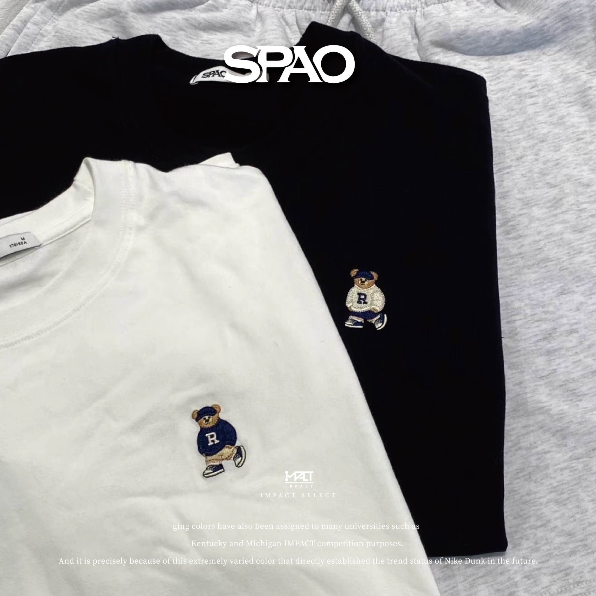 SPAO x WOODIE 韓國 小熊刺繡 棉T 黑白 兩色一組 SPRPF23C80