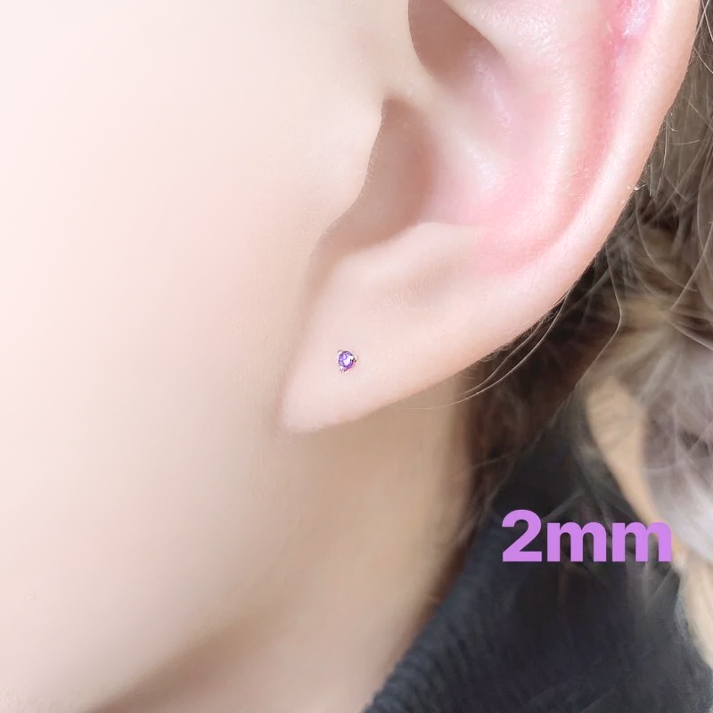 抗敏鋼 紫色單鑽鎖珠式耳環(單支價)