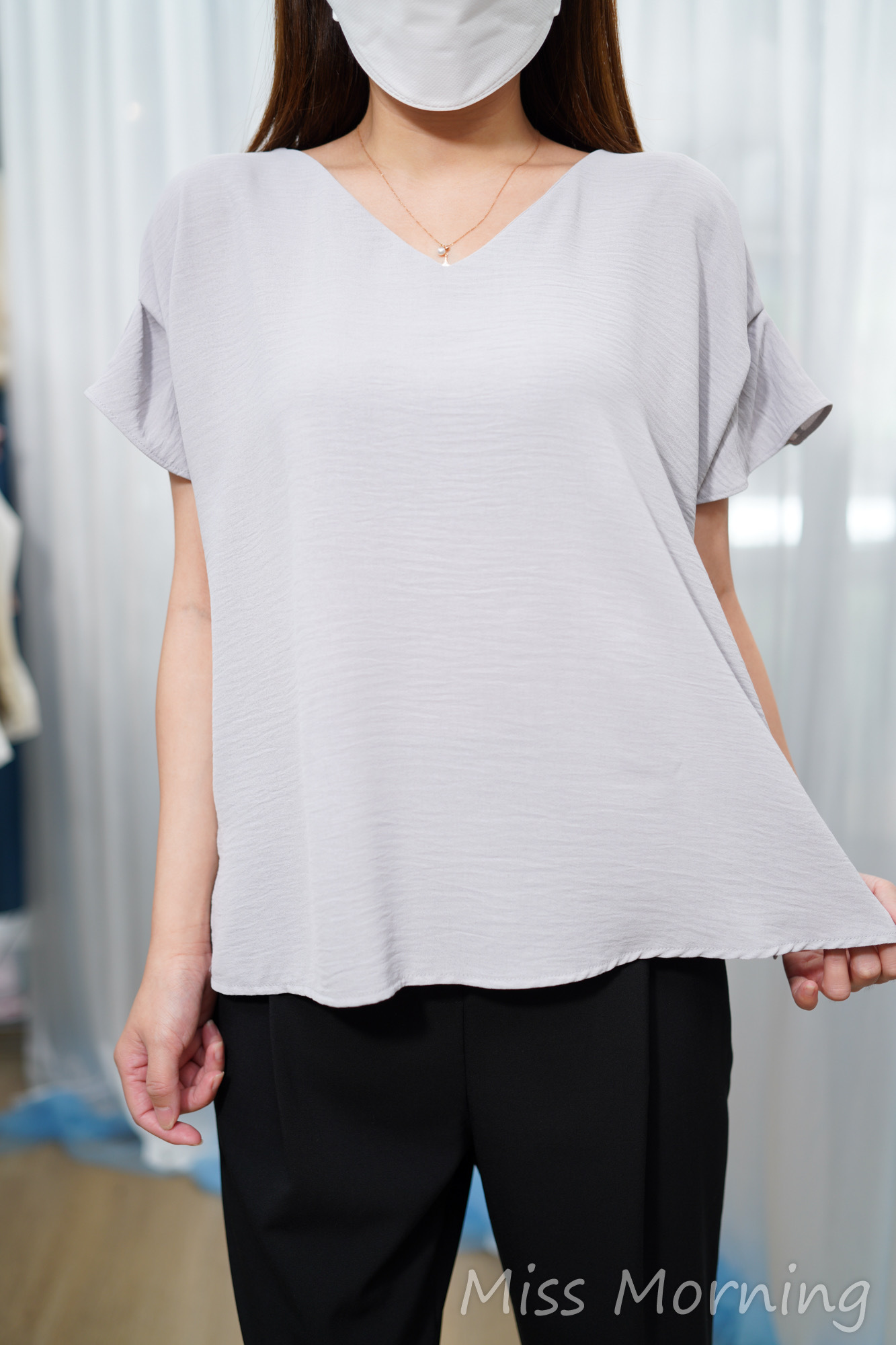 顯白靚色V領雪紡上衣(14771)