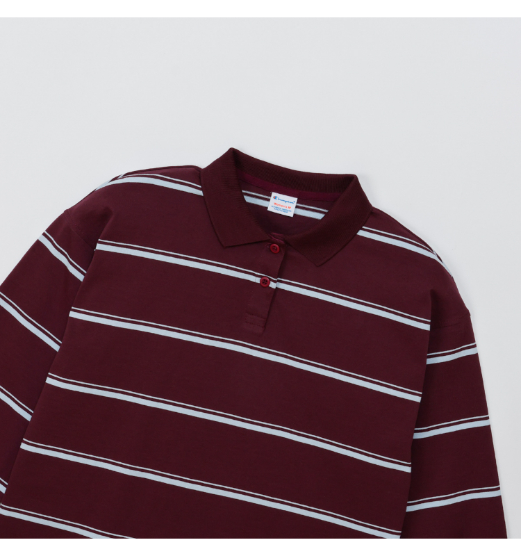 女款-CASUAL 寬版條紋長袖POLO衫-深紅/藍色（CW-C401-109）