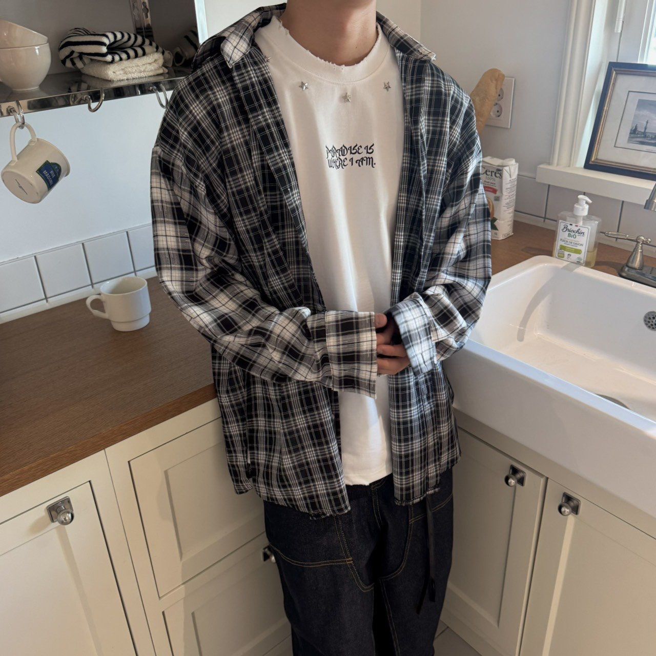 格仔長袖恤衫 BY-425S