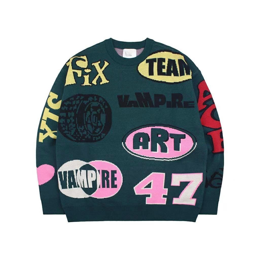 圓領英文字針織衫 T5805