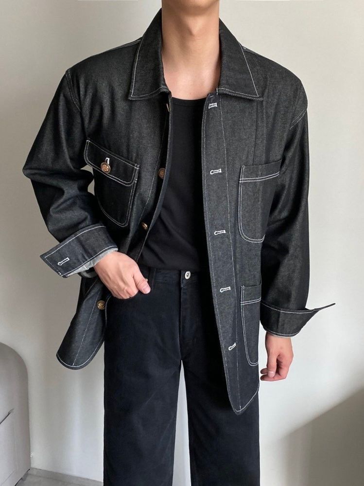 淨色扣鈕牛仔褸 C_y-116JK