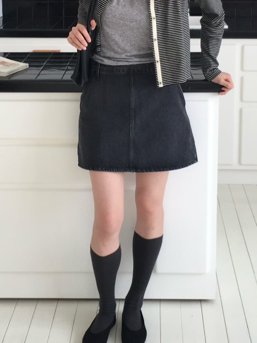 背拉鍊內建安全褲牛仔短裙