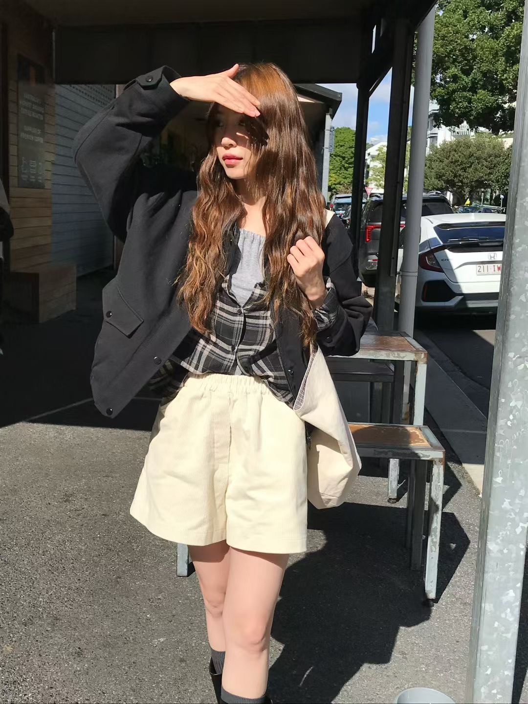 燈芯絨休閒口袋短褲