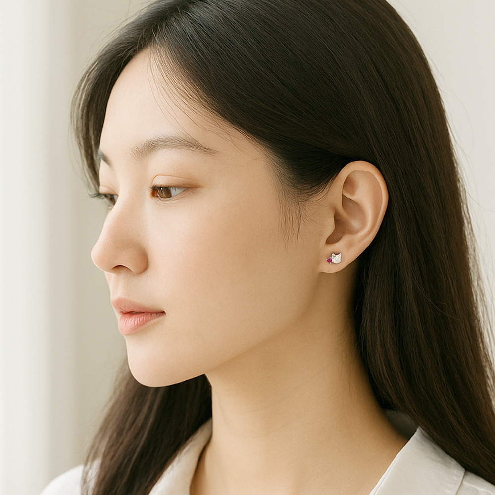 Story+聯名系列 - I.Love喵喵不對稱純銀耳環