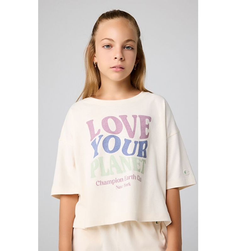 童款- ECO 愛地球印花寬短 上衣-淺米色（404971-YS137）