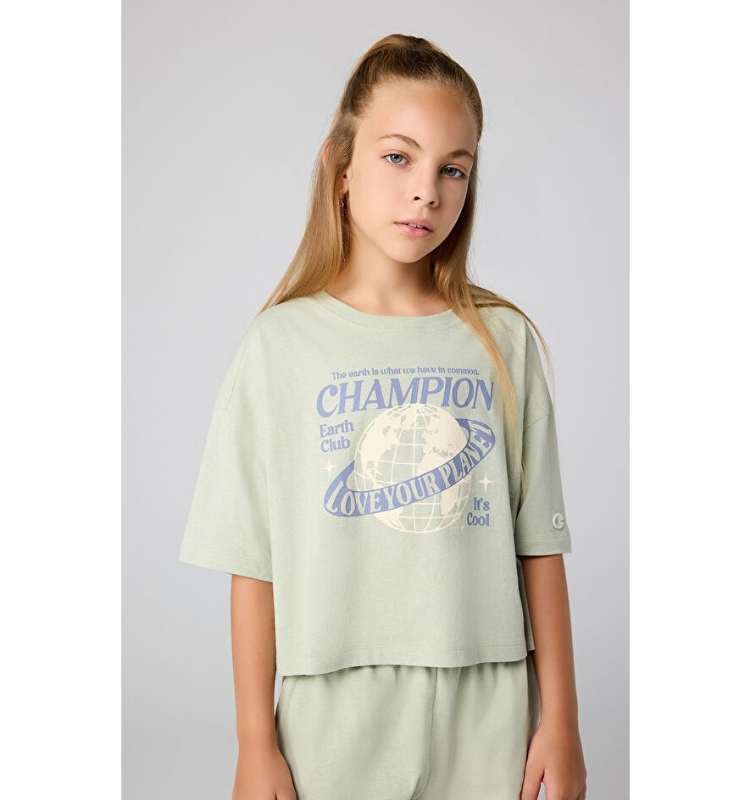 女童-【ECO 愛地球系列】 愛地球 印花 寬短 上衣-綠色（404971-GS072）