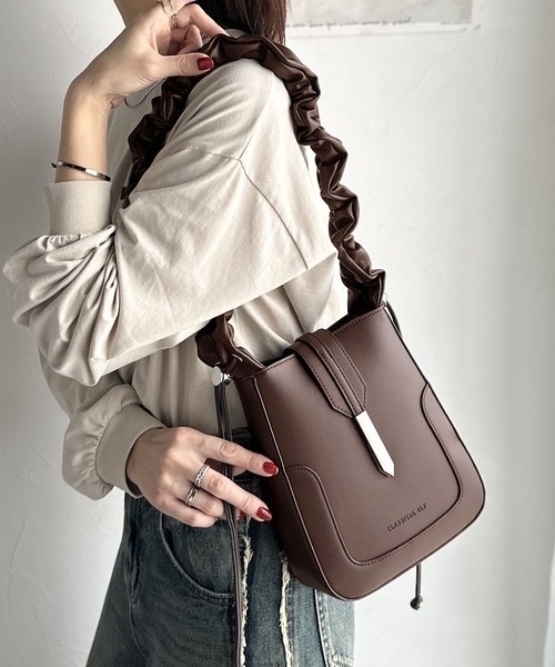 classicalelf / Drawstring faux leather flap handle 2-way shoulder bag