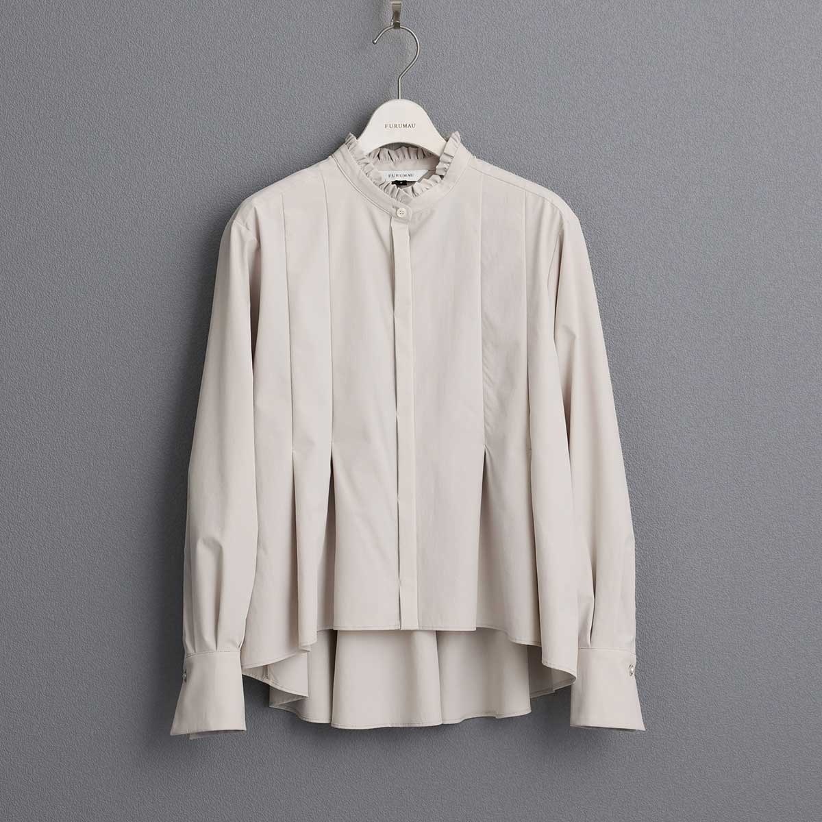 科技素材荷葉邊襯衫（米）