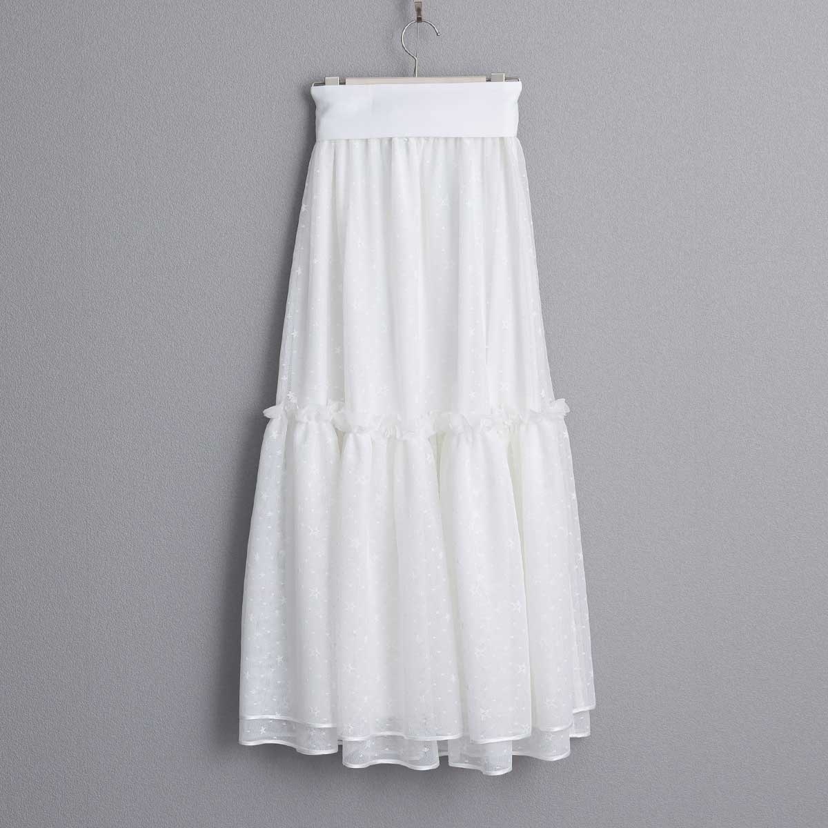 細緻薄紗星星裙（白）
