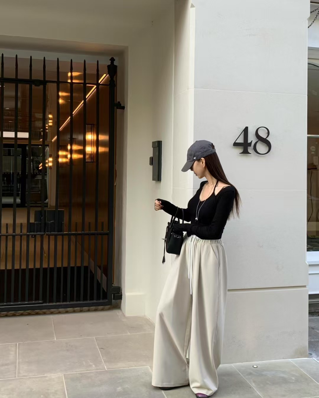 雙層褲頭鬆緊綁帶長褲