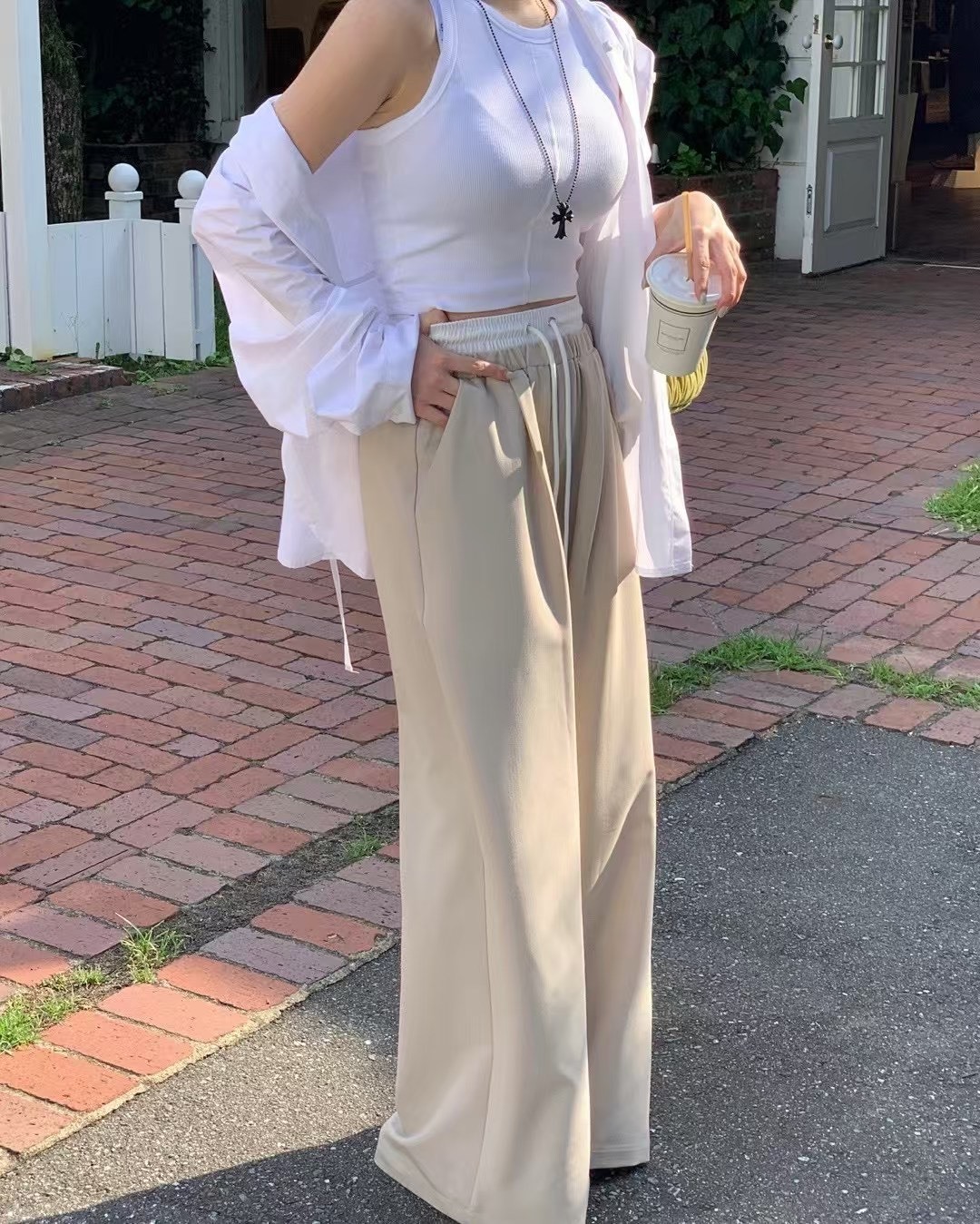 雙層褲頭鬆緊綁帶長褲