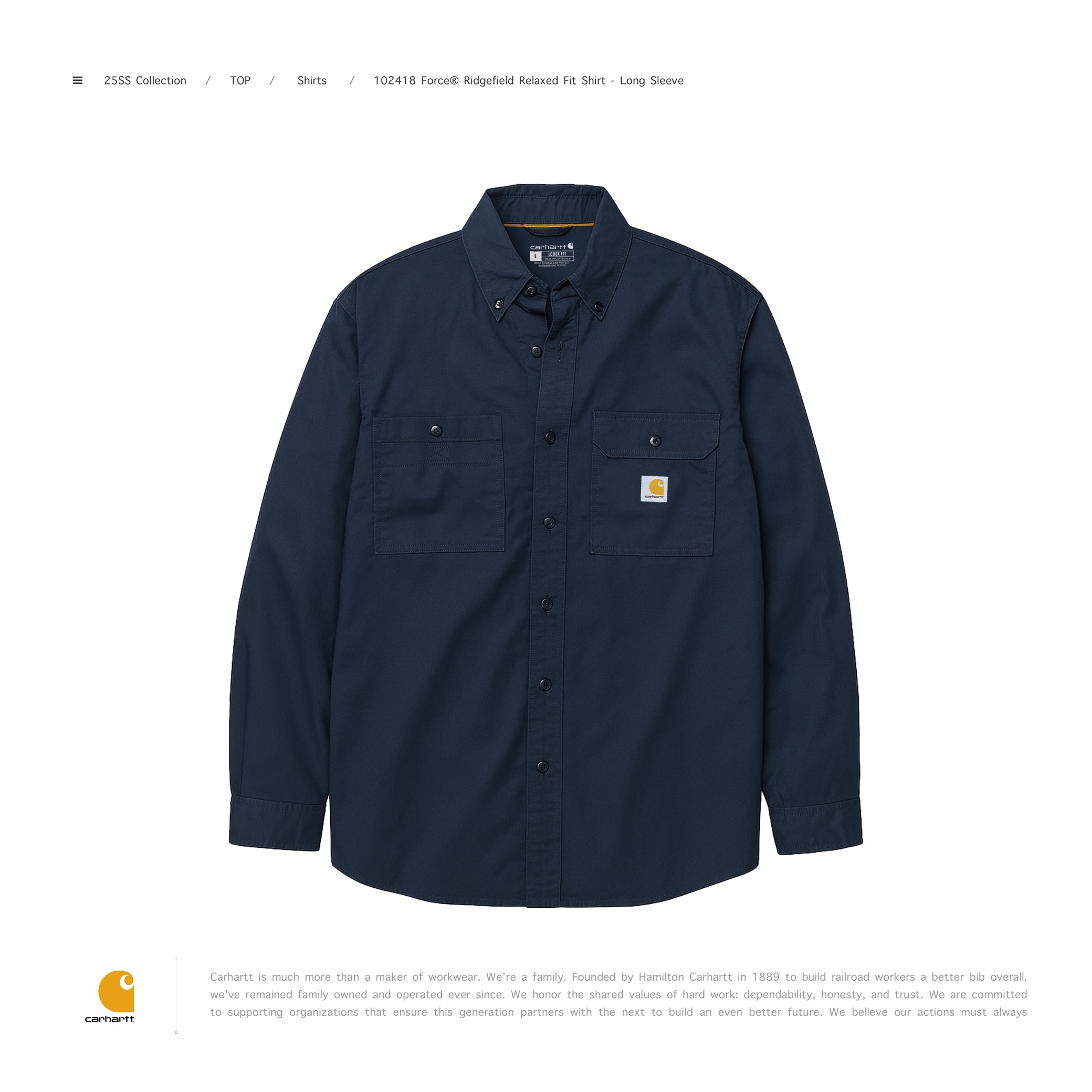 [ 預約販売 ] Carhartt 102418 Force® Ridgefield Relaxed Fit Shirt - Long Sleeve