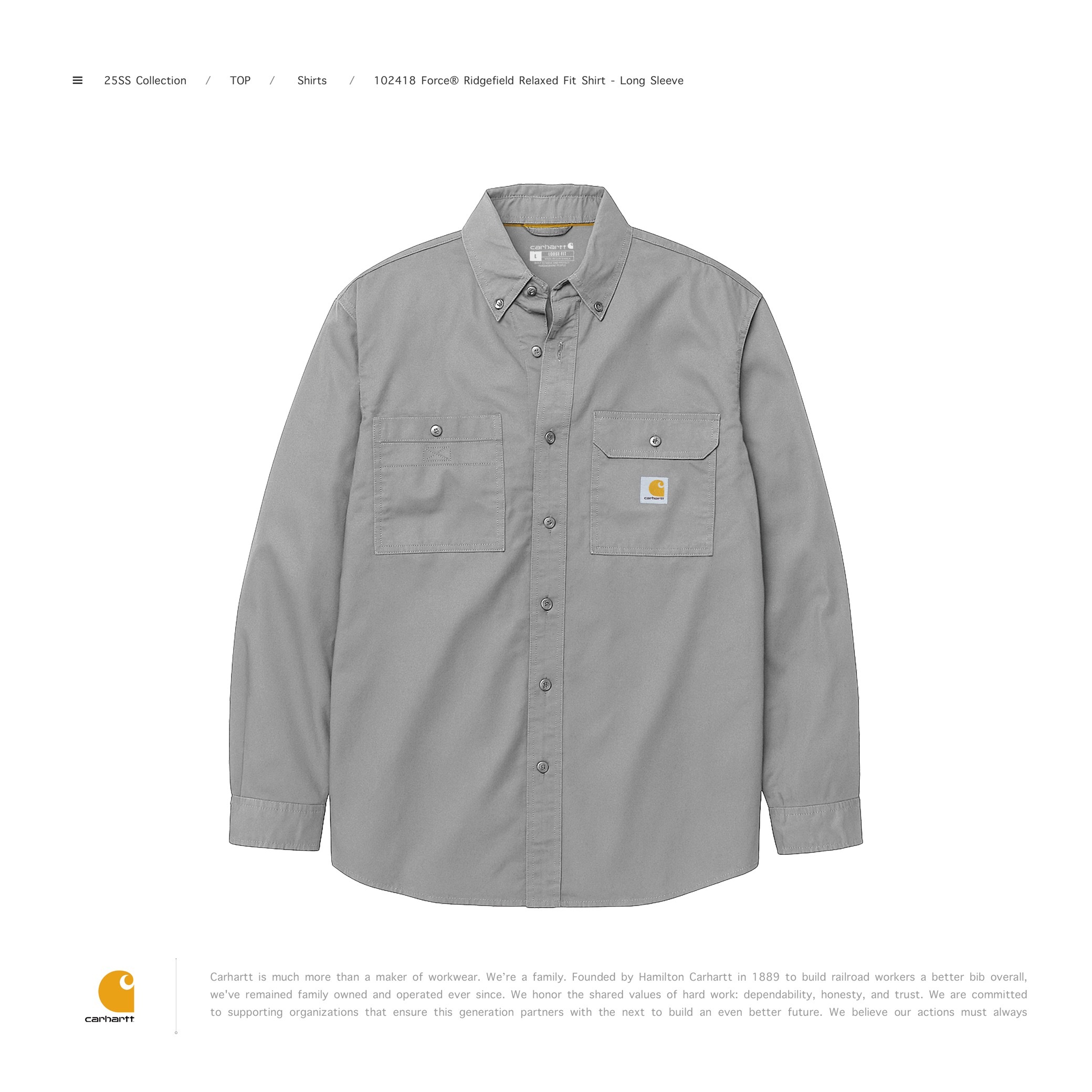 [ 預約販売 ] Carhartt 102418 Force® Ridgefield Relaxed Fit Shirt - Long Sleeve