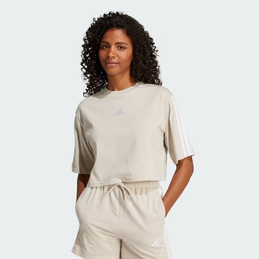 Adidas - 女裝 ESSENTIALS 3條紋棉質寬鬆T恤 JE1204