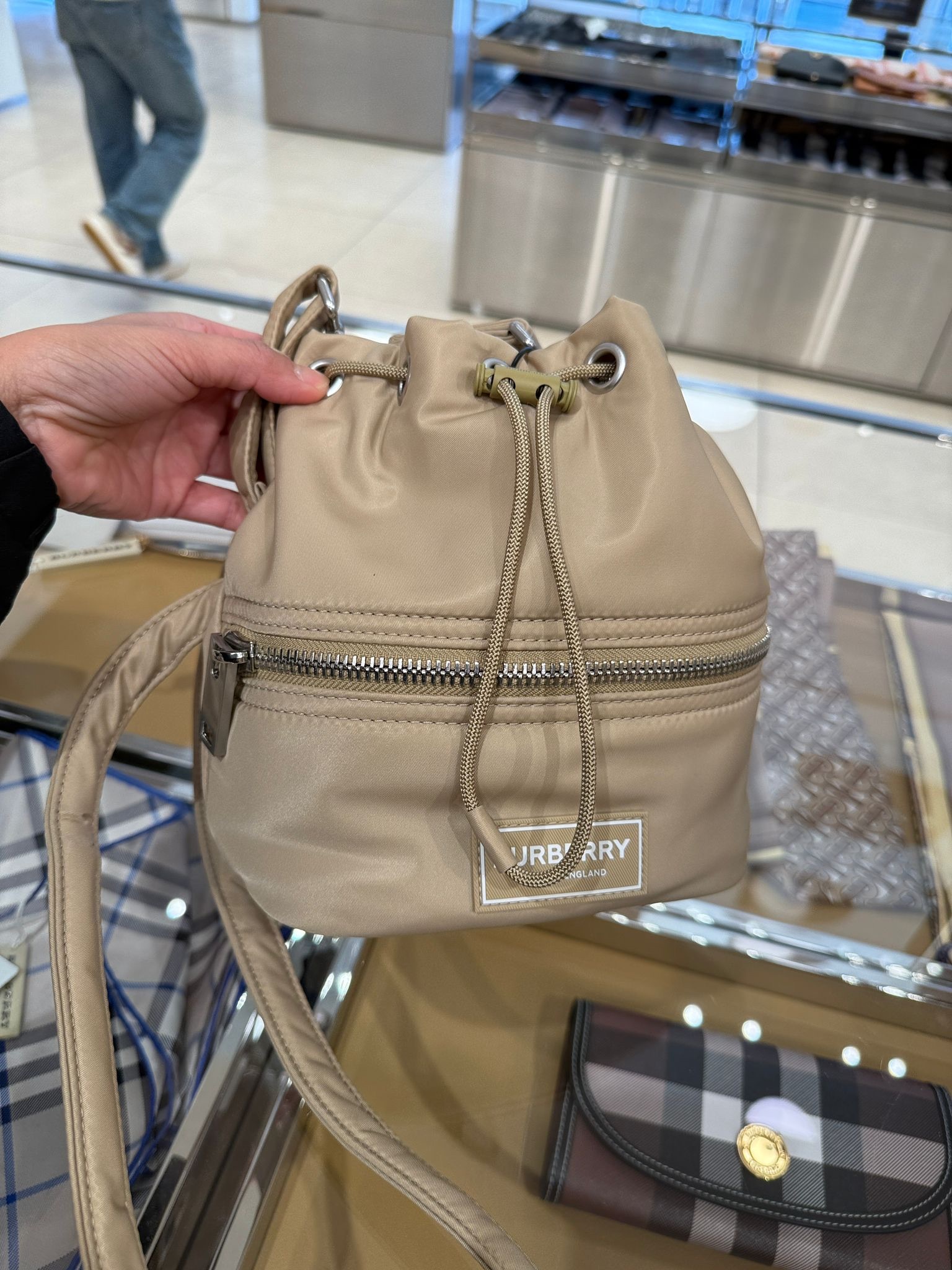 Burberry Ryle Nylon Bucket Bag Gold Honey