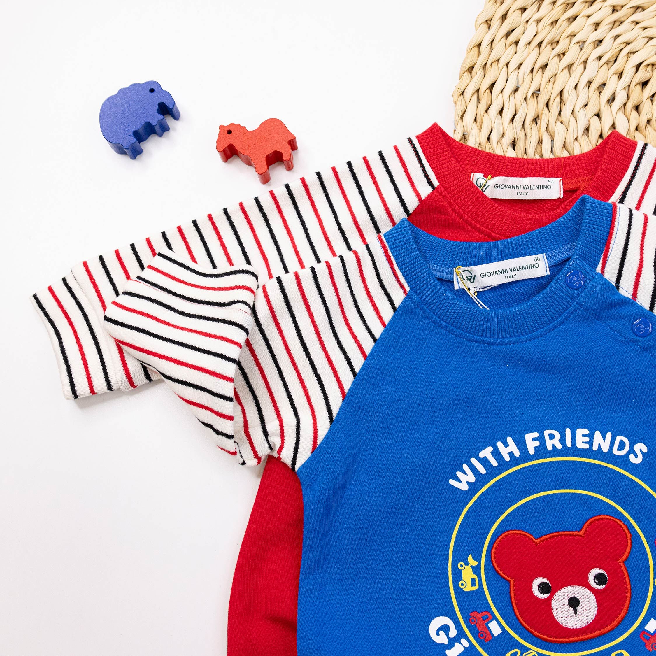 范侖鐵諾【32525】熊熊工程車條紋拼接袖連身裝/蝴蝶衣＊二色