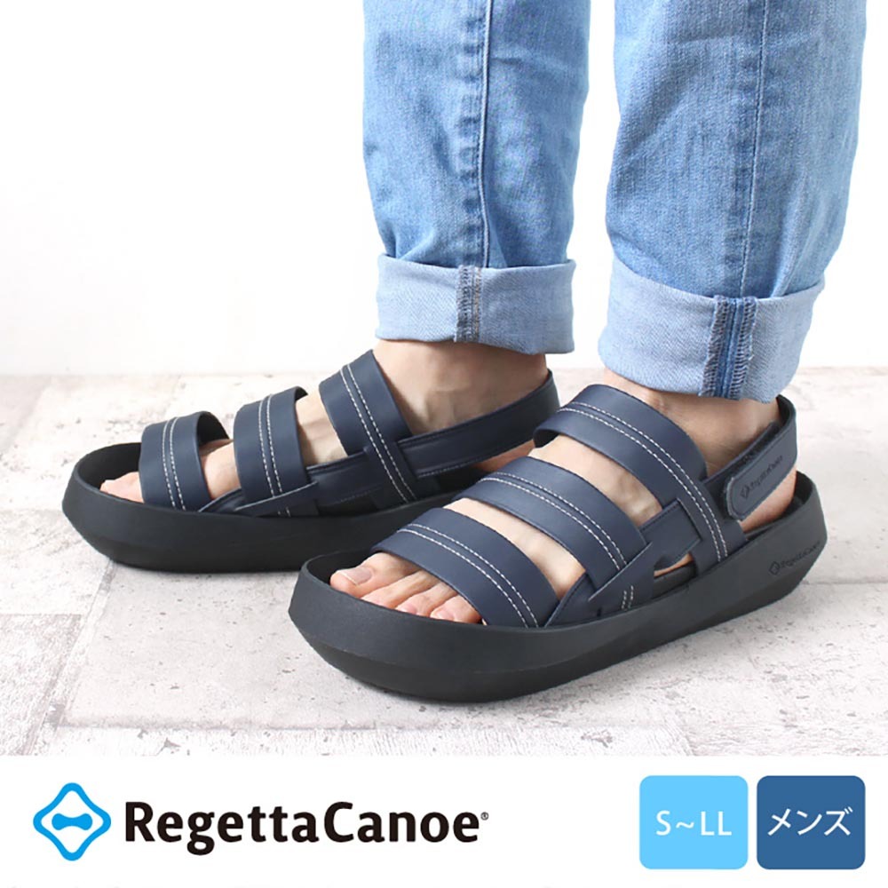 大阪樂步健康鞋 RegettaCanoe -輕量魔鬼氈後帶涼鞋CJEW7606(NVY-海軍藍)