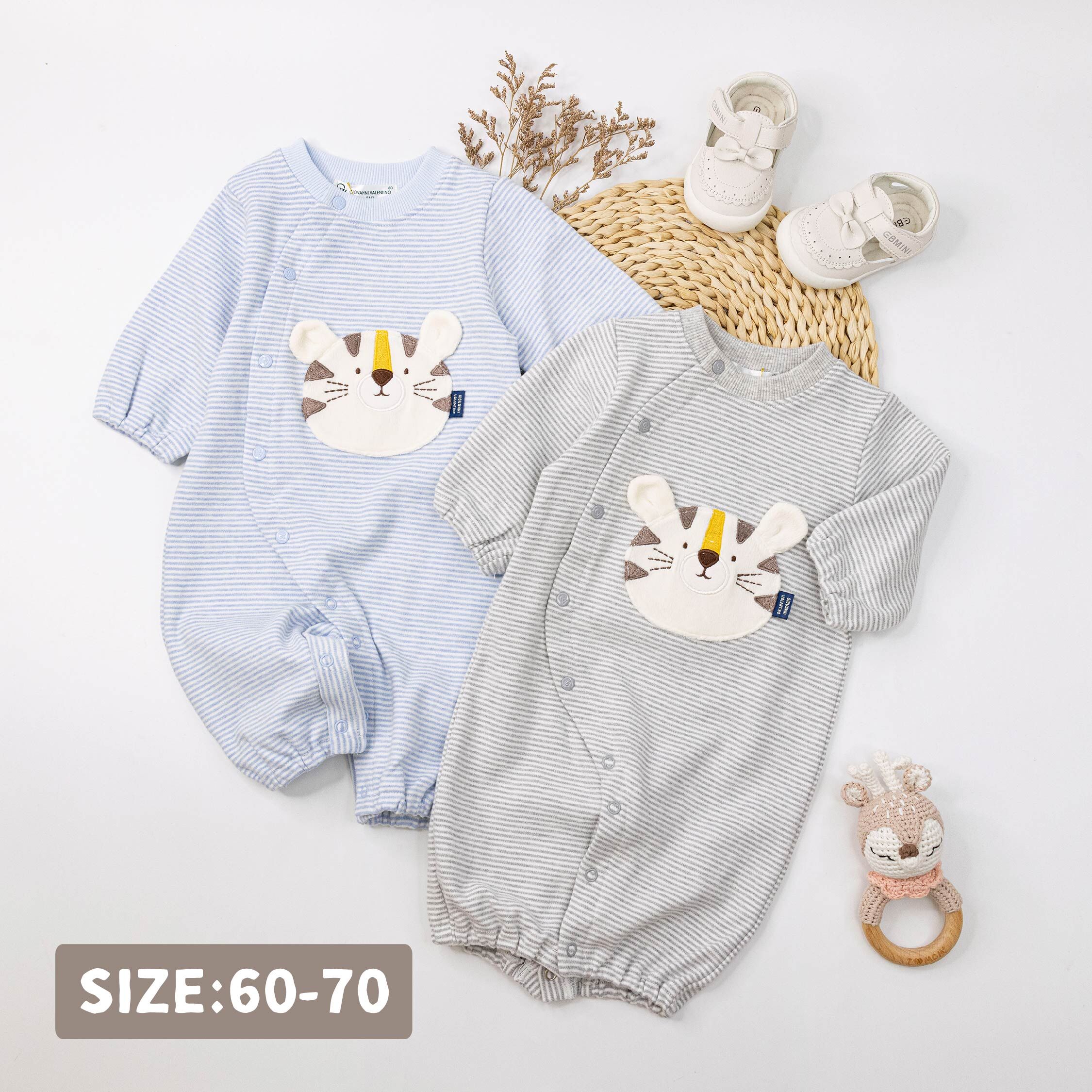 范侖鐵諾【32522】Q萌小老虎質感條紋連身裝/蝴蝶衣＊二色