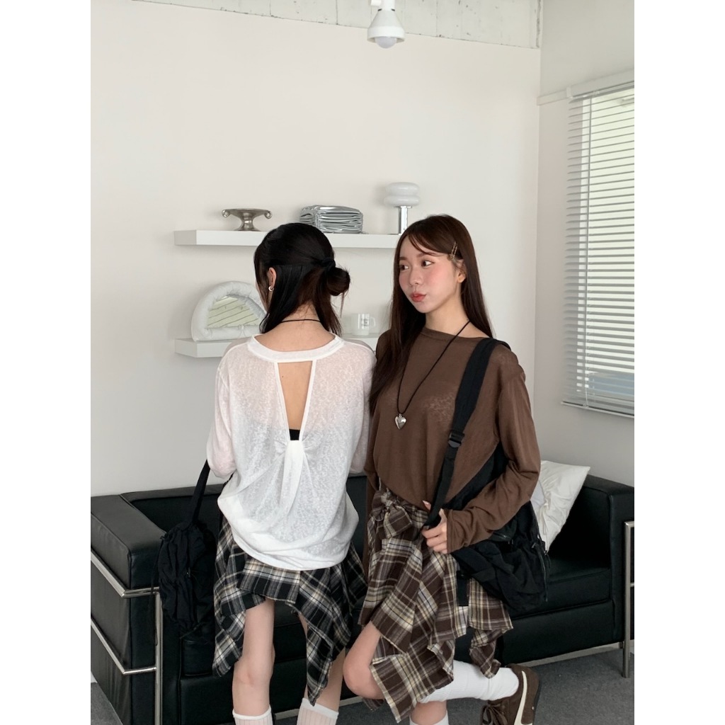 現貨【imfine】美背簍空彈力棉微透膚長袖上衣#9730