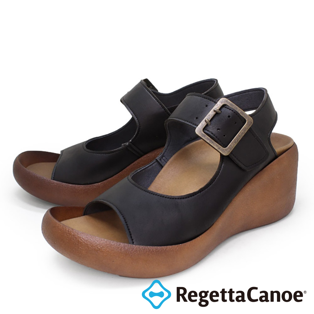 大阪樂步健康鞋 RegettaCanoe楔型後帶涼鞋CJBG9103(BLK-黑色)