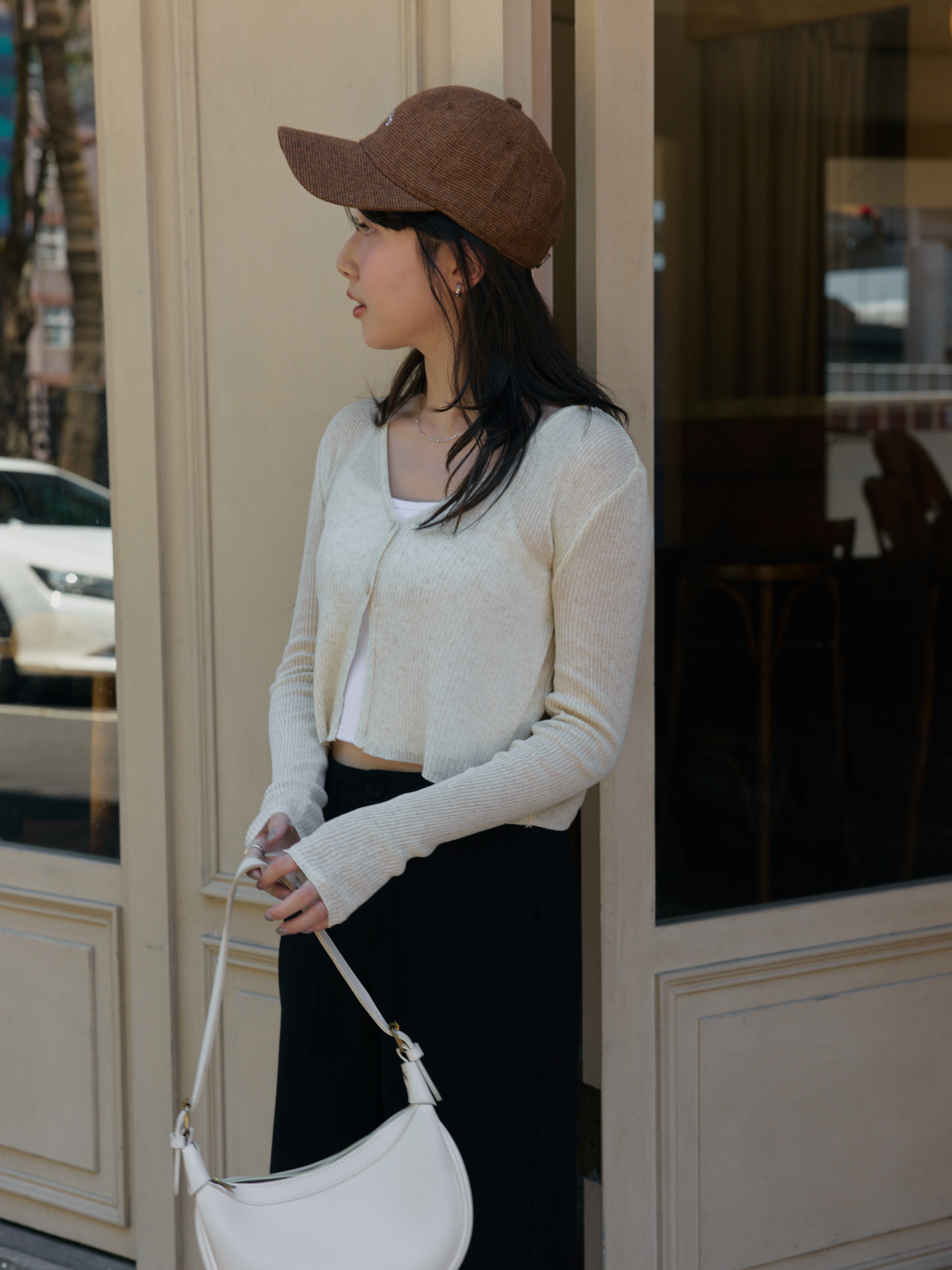 微光輕薄V領針織罩衫