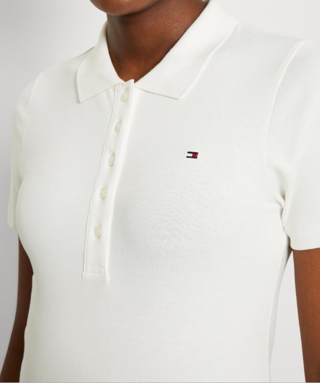 [S] TOMMY HILFIGER SLIM FIT STRETCH COTTON LADIES POLO TEE, WHITE, 76J4860-100 FINAL SALE  (STH975)