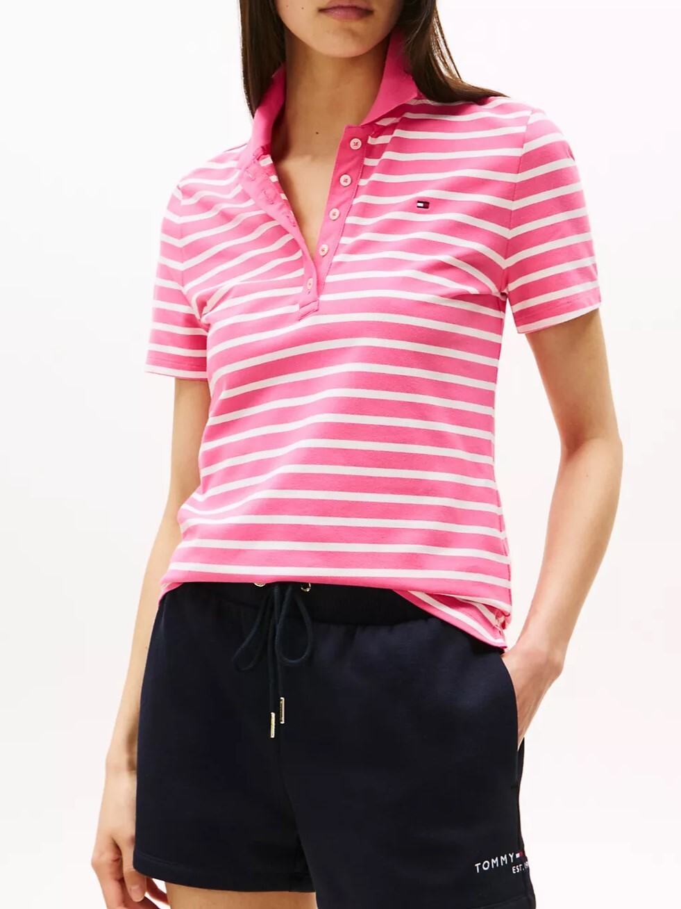 [S] TOMMY HILFIGER FANDANGO PINK CLASSIC FIT STRIPE STRETCH COTTON POLO, 76J5200-650 (STH1385)