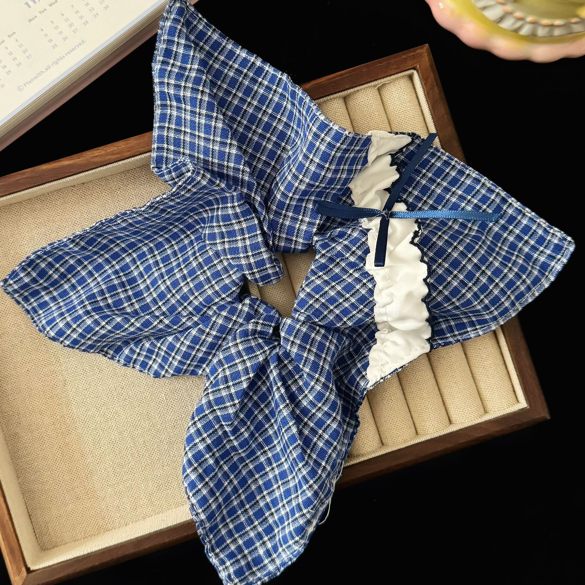 [2 FOR RM10] Blue Plaid x Floral Button Scarf Scrunchies
