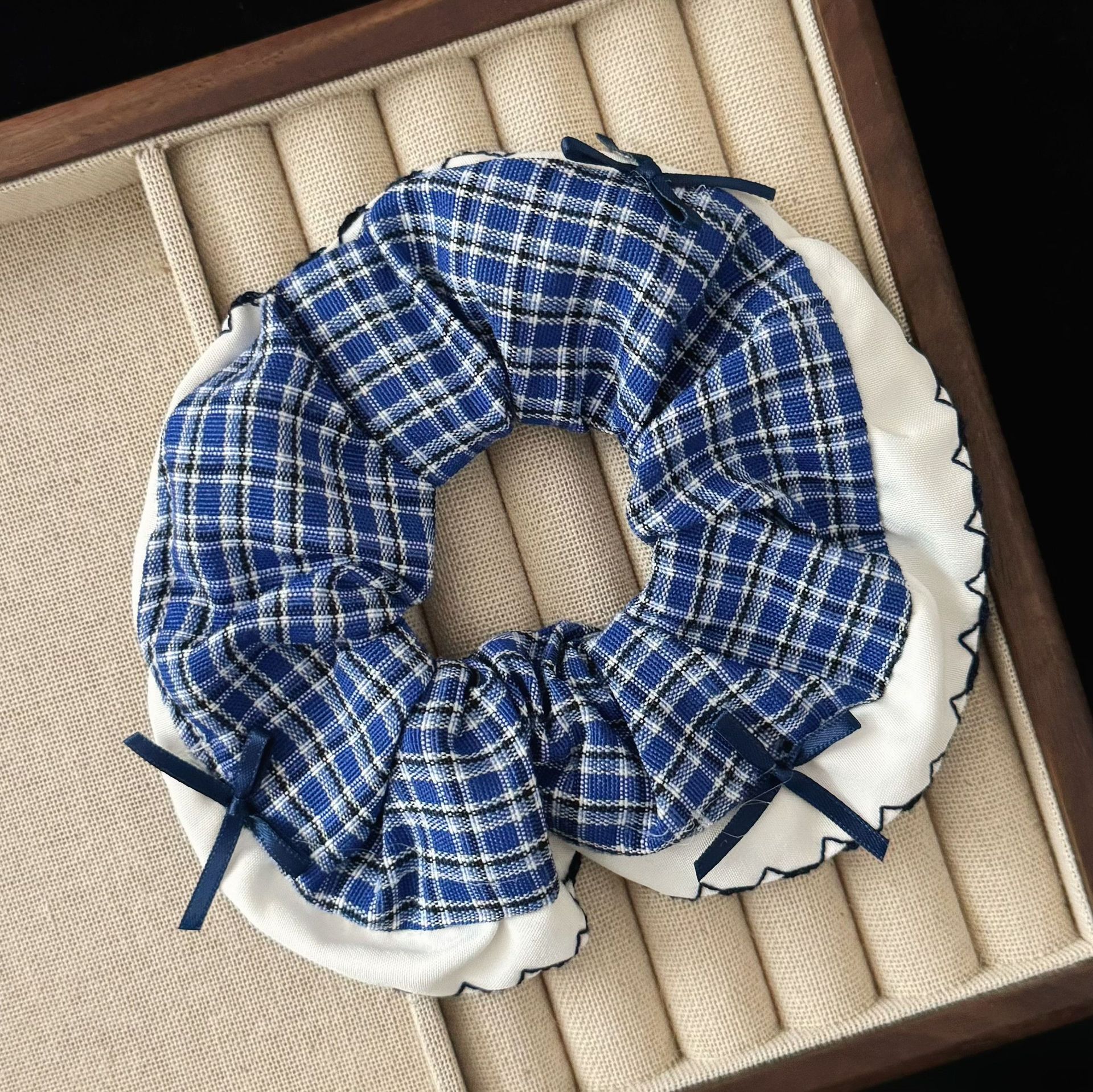 [3 FOR RM10] Blue Plaid Lace Bow Scrunchies