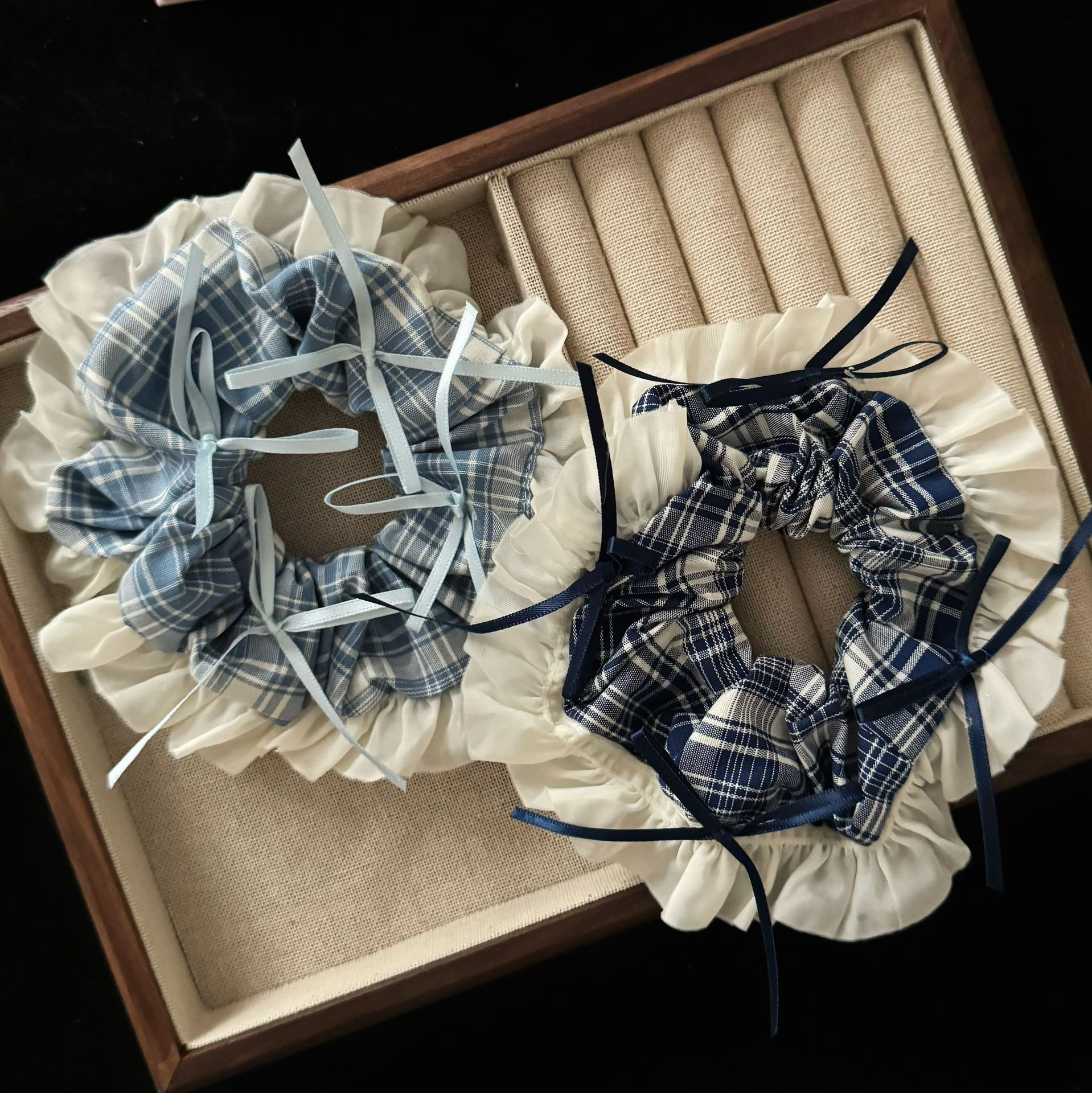 [3 FOR RM10] Blue Plaid Lace Bow Scrunchies