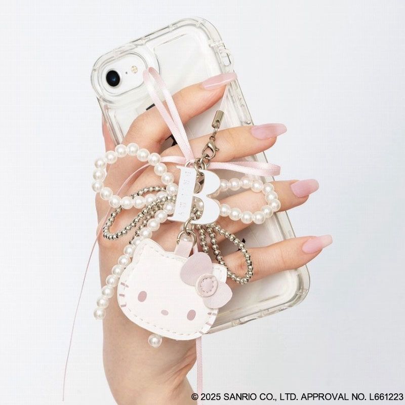 25129-KT Sanrio Hello Kitty x Brilmy 聯名珠仔附鏡手機掛繩 淺粉紅 #JP-TKJ25