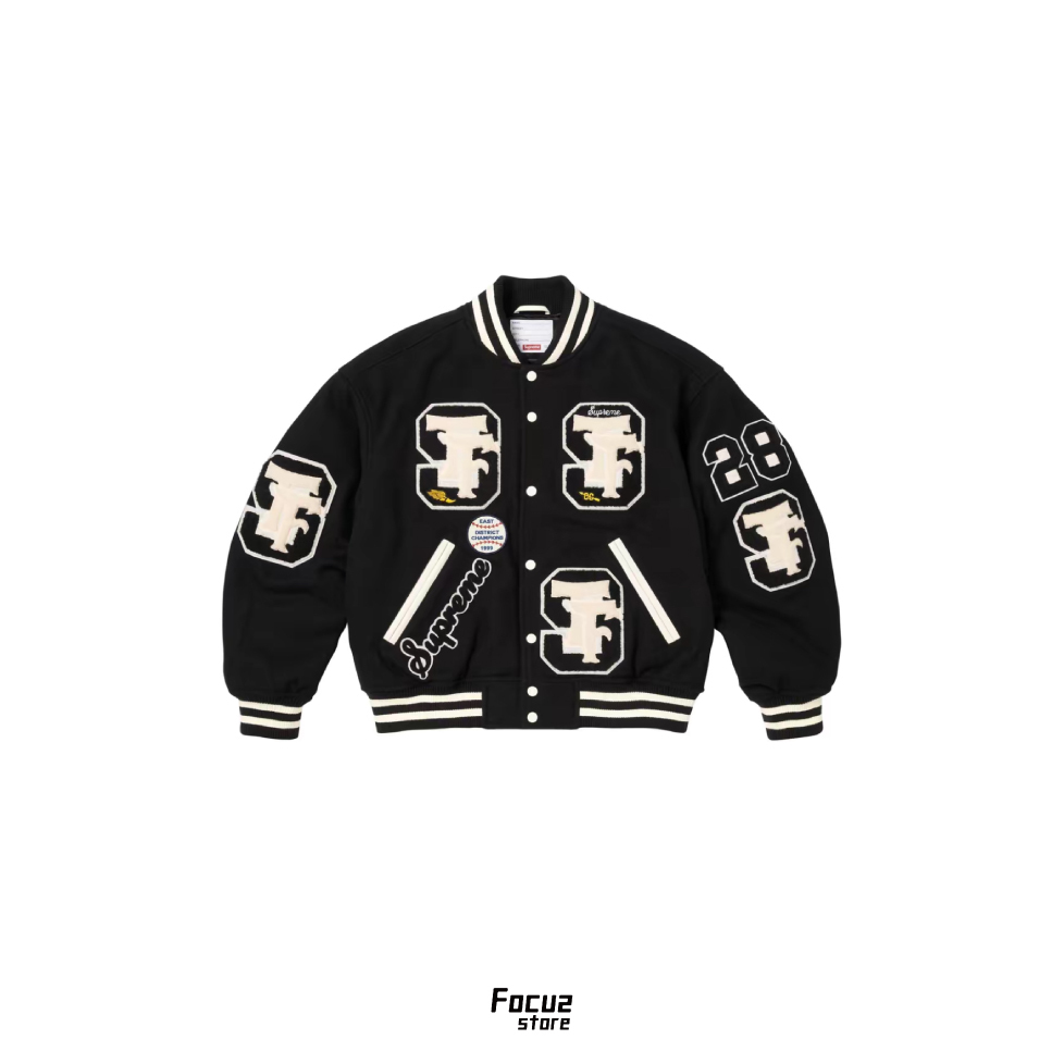 【Focus Store】預購 Supreme FW25 Week1 Drill Team Varsity Jacket "Black" 黑色 雪尼爾貼花 教練外套