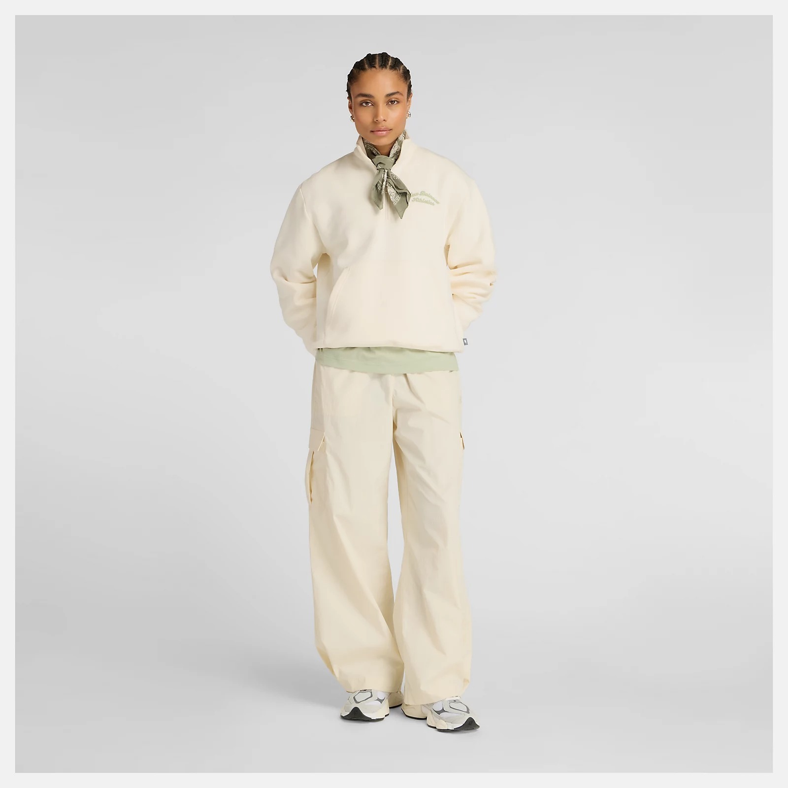 NEW BALANCE 長褲 NB 米白 寬版 平織 工裝長褲 女 AWP53504LIN