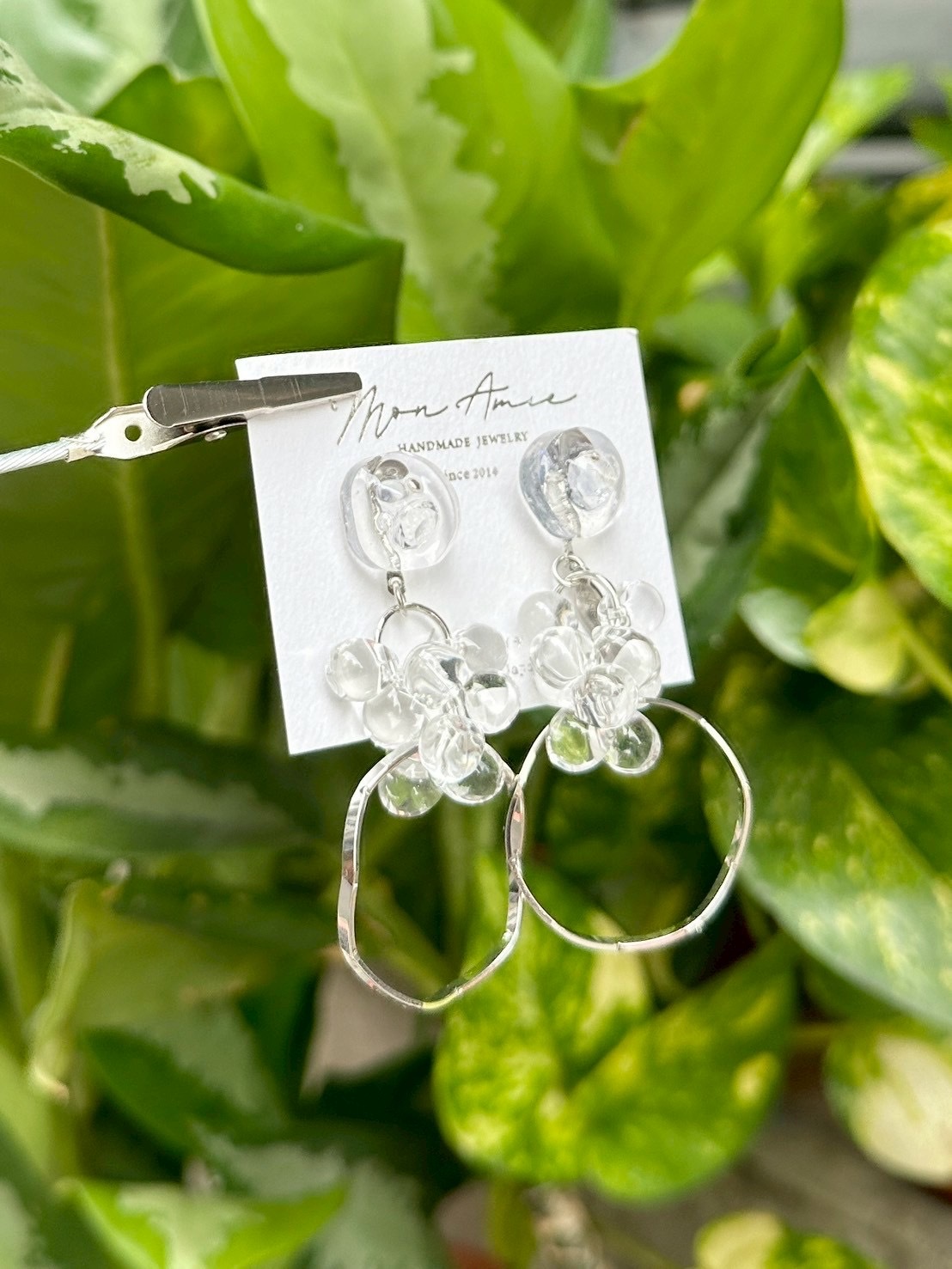 [Mon Amie] 2way 透明寶石玻璃珠耳環 | 銀色 | NO.2 | 耳針