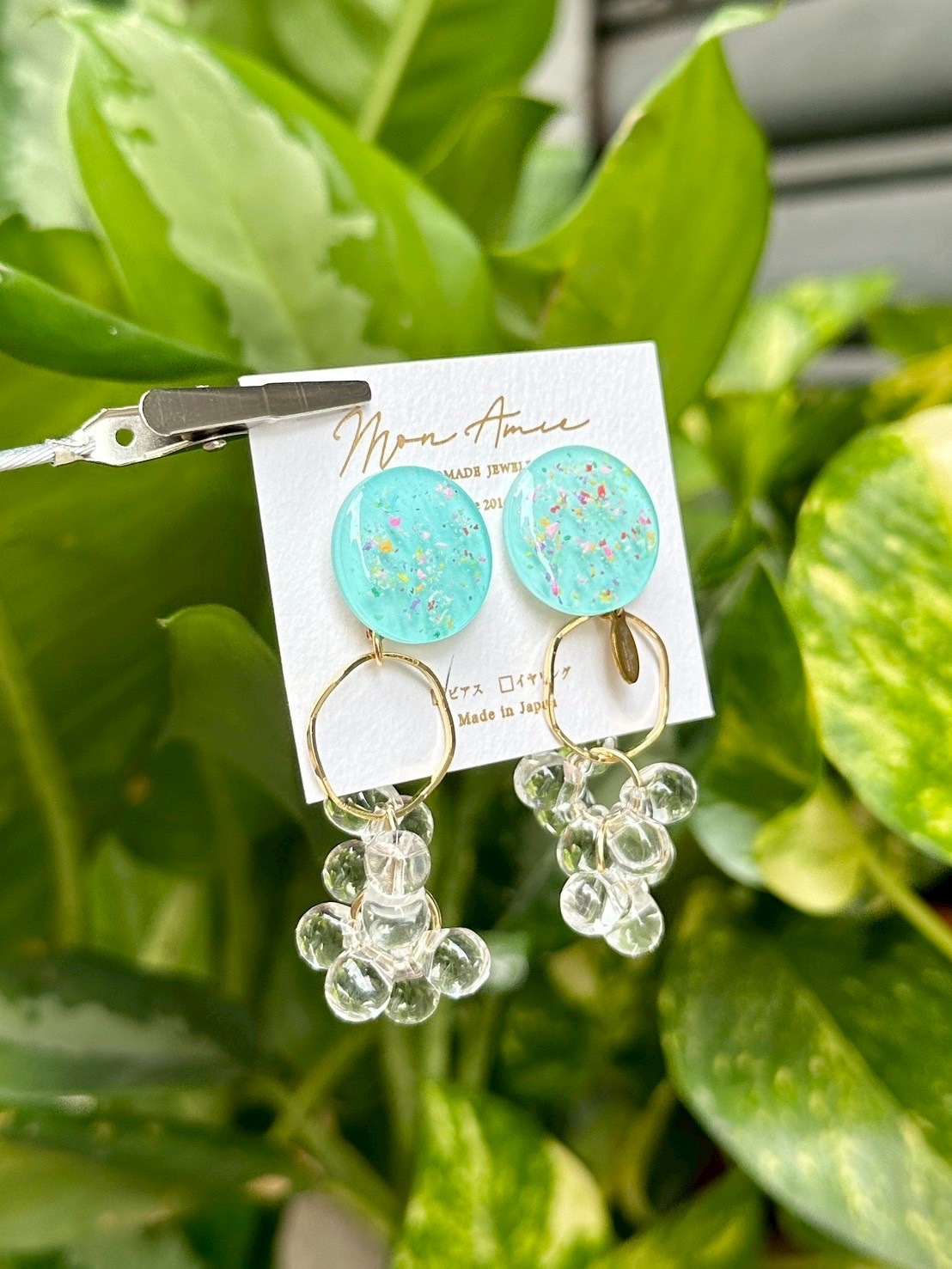 [Mon Amie] 2way 繽紛圓環水珠掛墜耳環 | 藍色 | NO.4 | 耳針