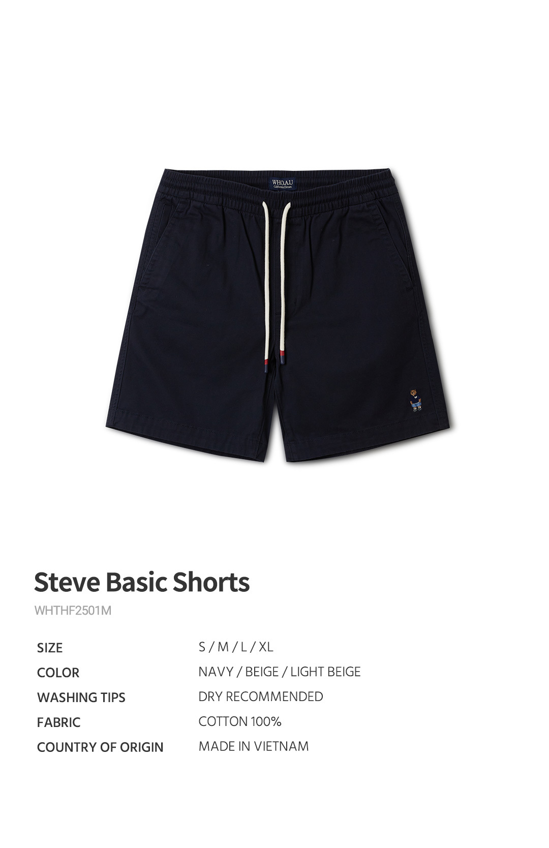 [S] WHO.A.U STEVE BASIC SHORTS,NAVY, WHTHF2501M-59-NAVY (SWAU499)